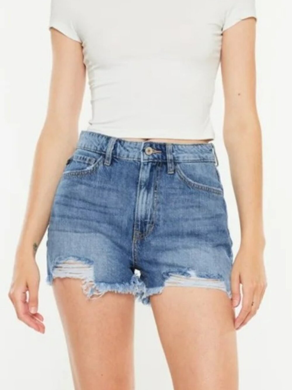 Kancan Distressed Raw Hem High Waist Denim Shorts